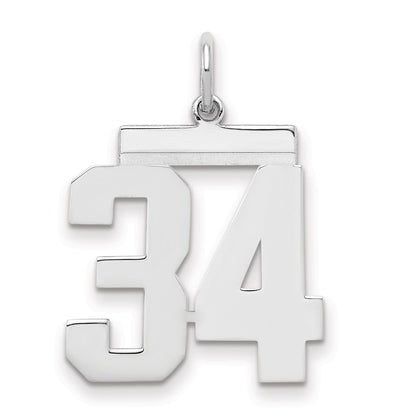 Sterling Silver Sterling/Silver Rhodium-Plated Polished Number 34 Charm