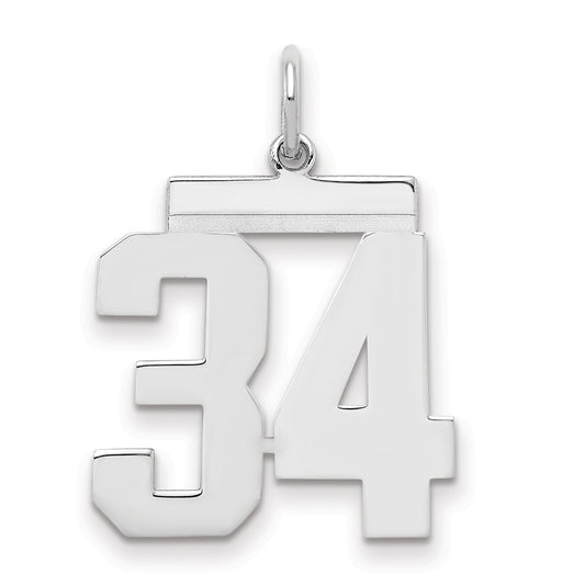 Sterling Silver Sterling/Silver Rhodium-Plated Polished Number 34 Charm