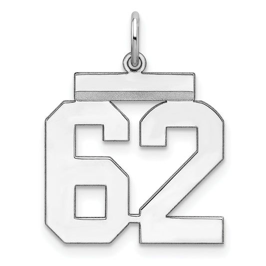 Sterling Silver Sterling/Silver Rhodium-Plated Polished Number 62 Charm