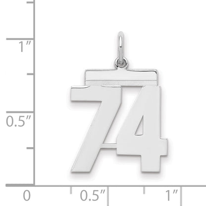 Sterling Silver Sterling/Silver Rhodium-Plated Polished Number 74 Charm