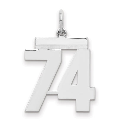 Sterling Silver Sterling/Silver Rhodium-Plated Polished Number 74 Charm