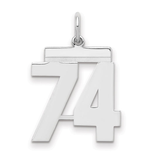 Sterling Silver Sterling/Silver Rhodium-Plated Polished Number 74 Charm