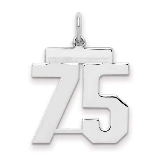 Sterling Silver Sterling/Silver Rhodium-Plated Polished Number 75 Charm