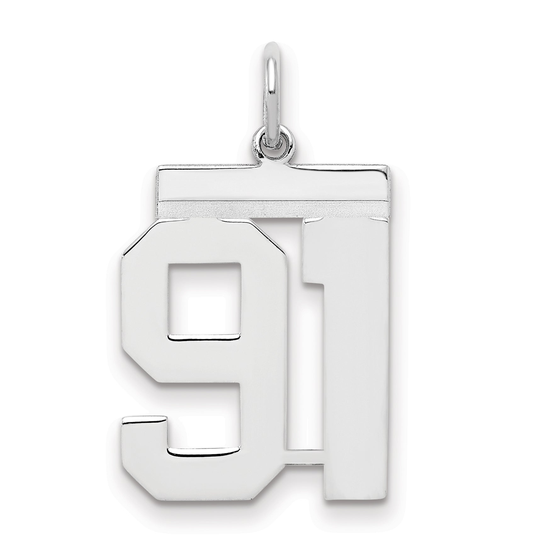 Sterling Silver Sterling/Silver Rhodium-Plated Polished Number 91 Charm