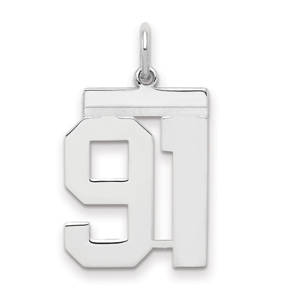 Sterling Silver Sterling/Silver Rhodium-Plated Polished Number 91 Charm