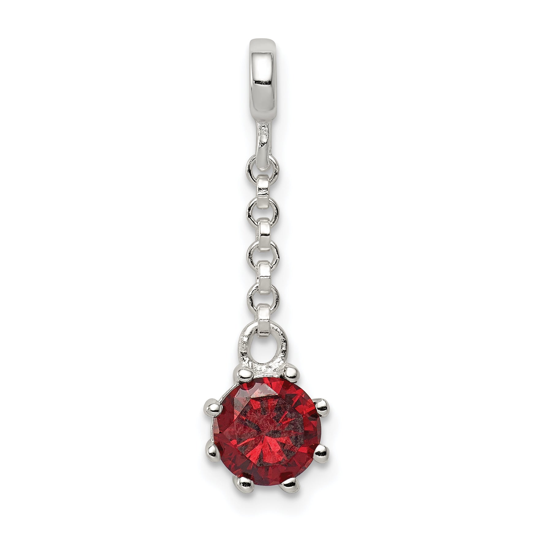 Sterling Silver Dark Red Cz 1/2In Dangle Enhancer