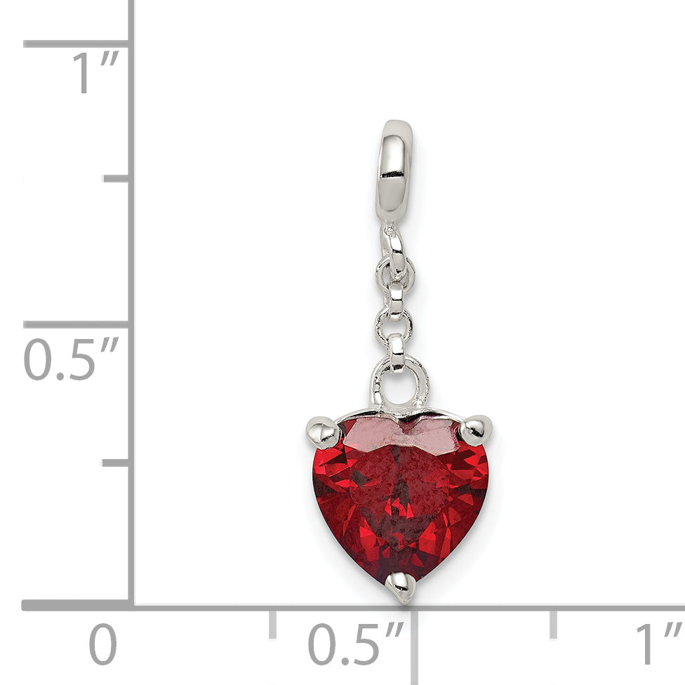 Sterling Silver Dark Red Cz Heart 1/2In Dangle Enhancer