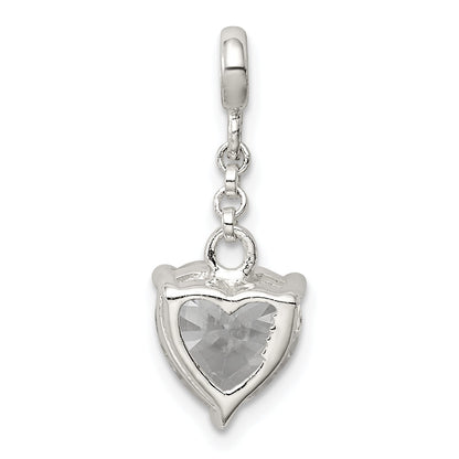 Sterling Silver Clear Cz Heart 1/2In Dangle Enhancer