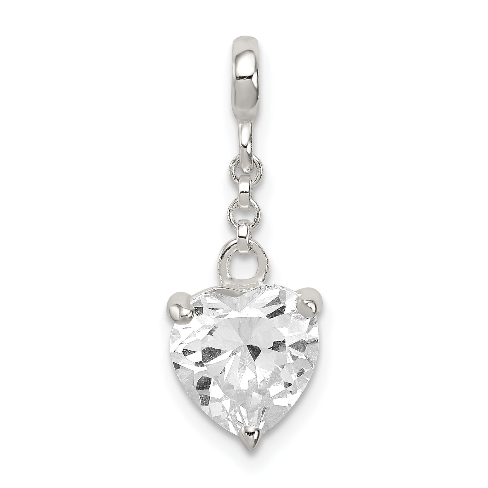 Sterling Silver Clear Cz Heart 1/2In Dangle Enhancer