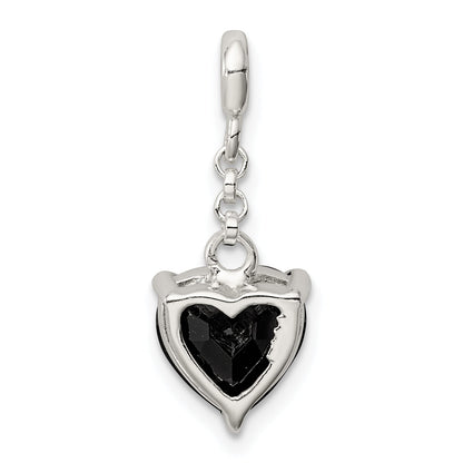Sterling Silver Black Cz Heart 1/2In Dangle Enhancer