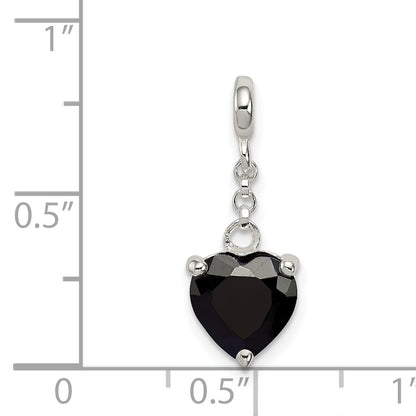 Sterling Silver Black Cz Heart 1/2In Dangle Enhancer