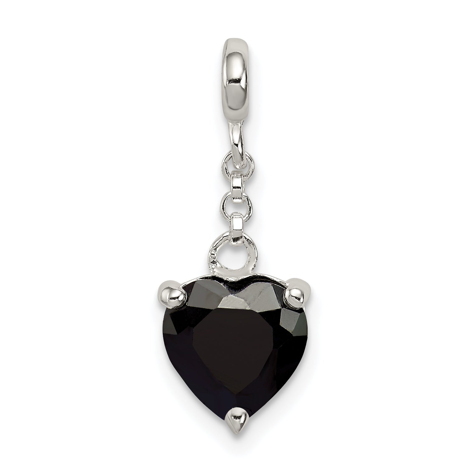 Sterling Silver Black Cz Heart 1/2In Dangle Enhancer