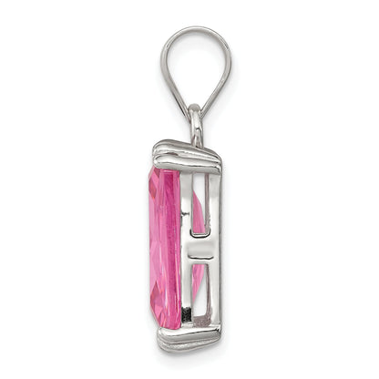 Sterling Silver Rectangle Pink Cz Pendant