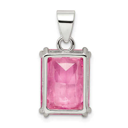 Sterling Silver Rectangle Pink Cz Pendant