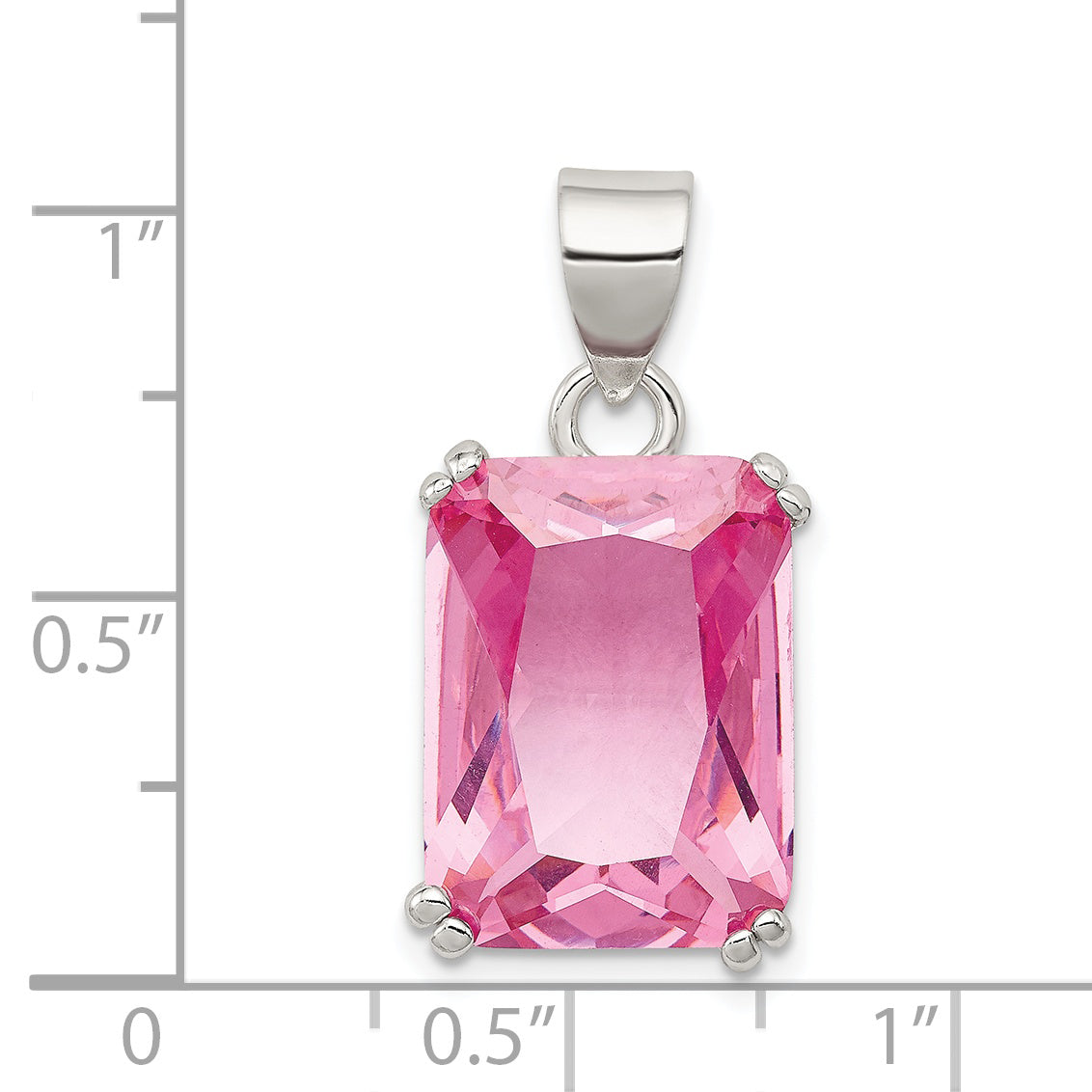 Sterling Silver Rectangle Pink Cz Pendant