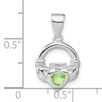 Sterling Silver Polished Green Cz Claddagh Pendant
