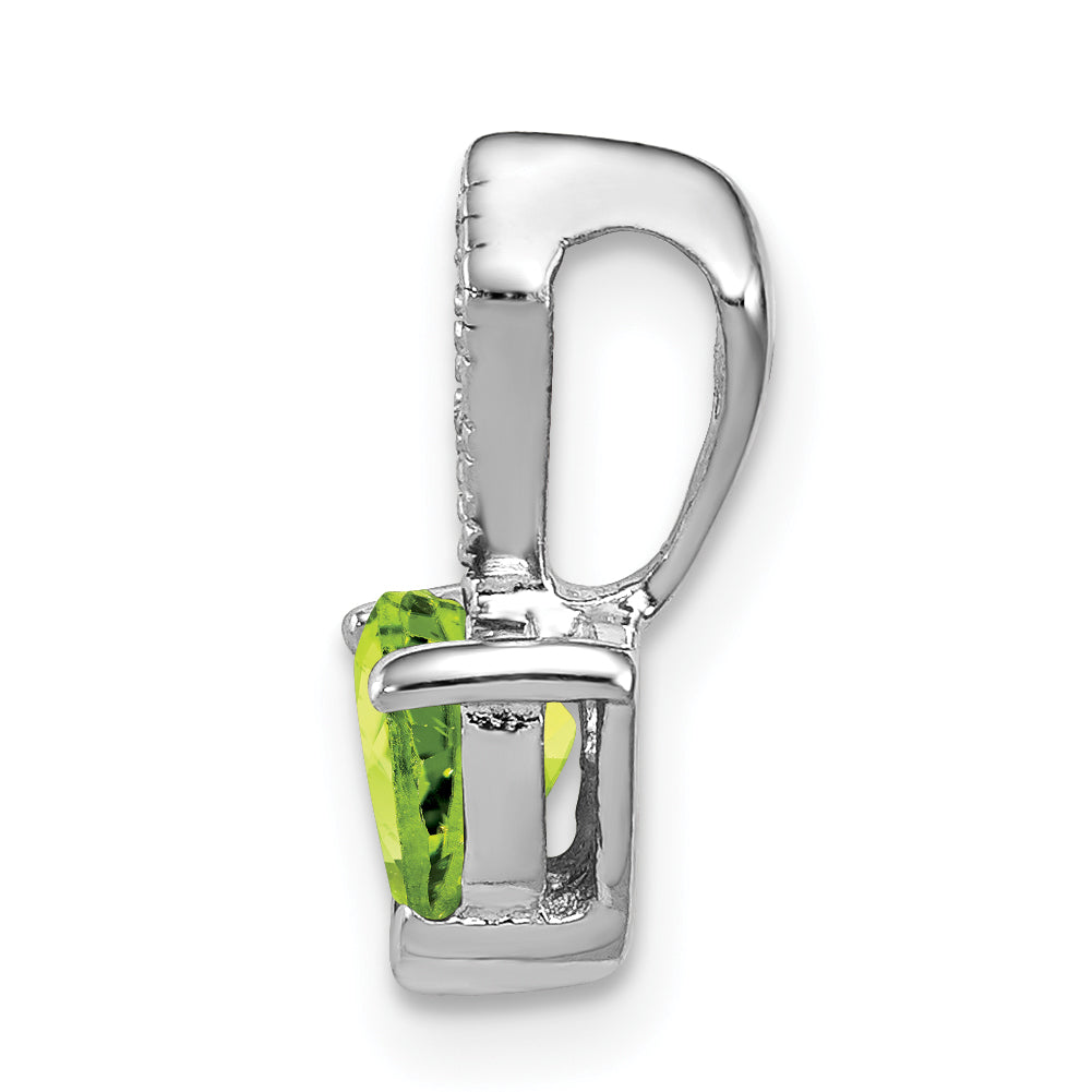 Sterling Silver Rhodium-Plated Diamond And Peridot Heart Pendant