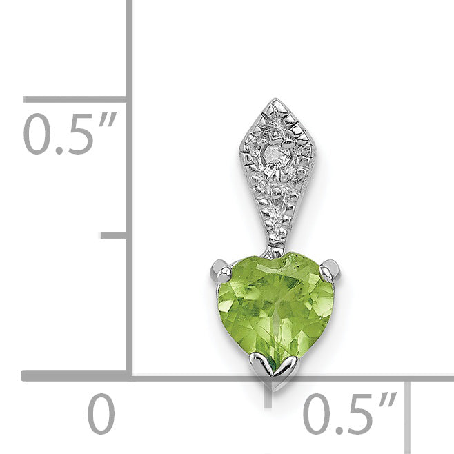 Sterling Silver Rhodium-Plated Diamond And Peridot Heart Pendant