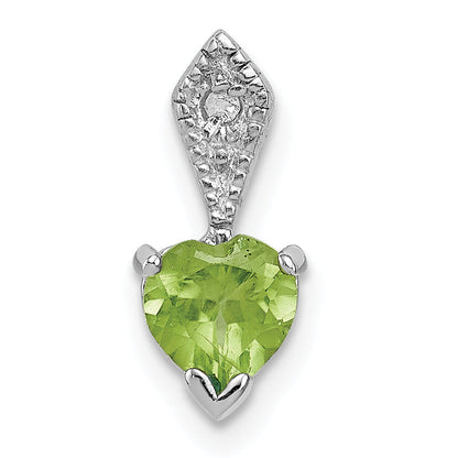 Sterling Silver Rhodium-Plated Diamond And Peridot Heart Pendant