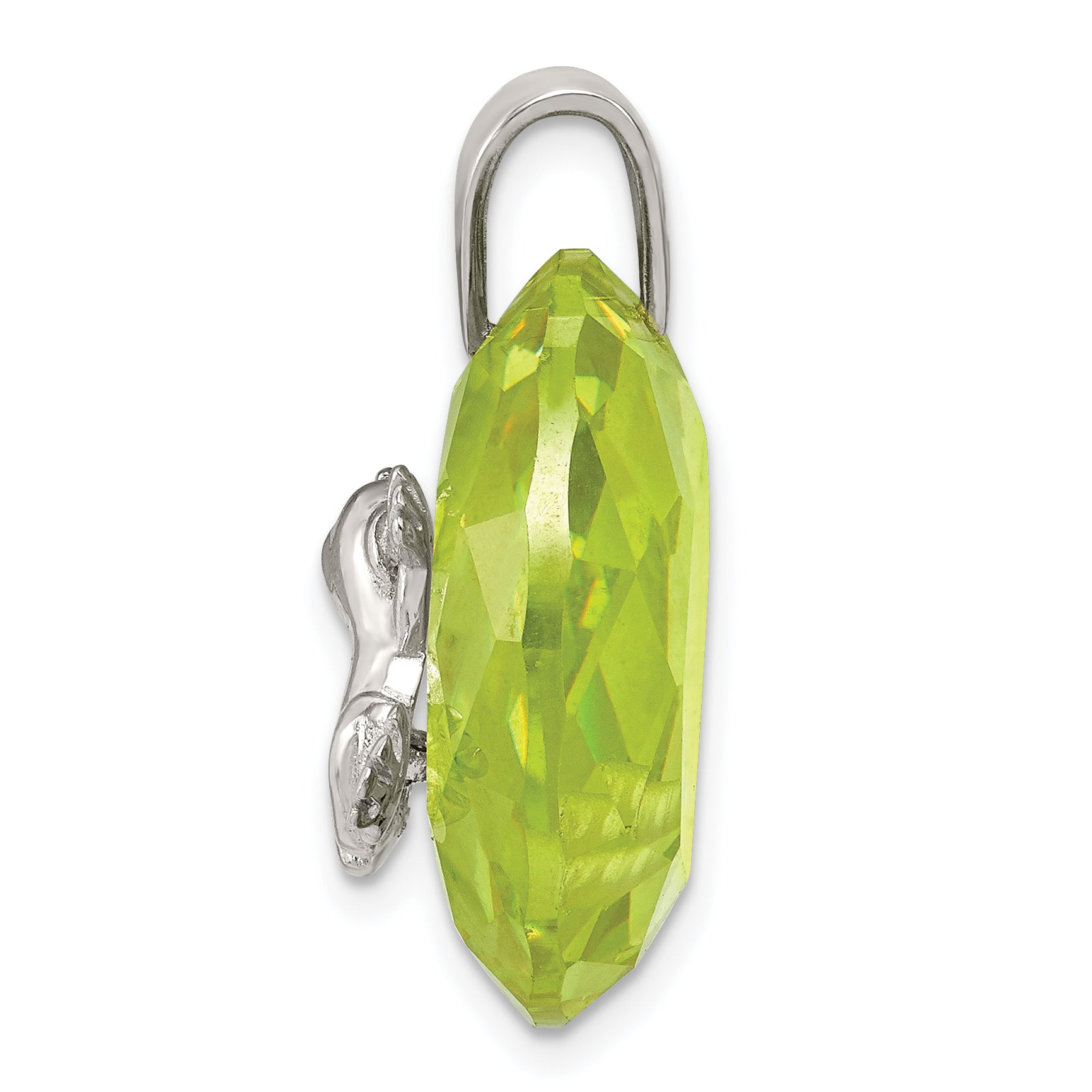 Sterling Silver Rhodium-Plated Green Cz Frog Pendant