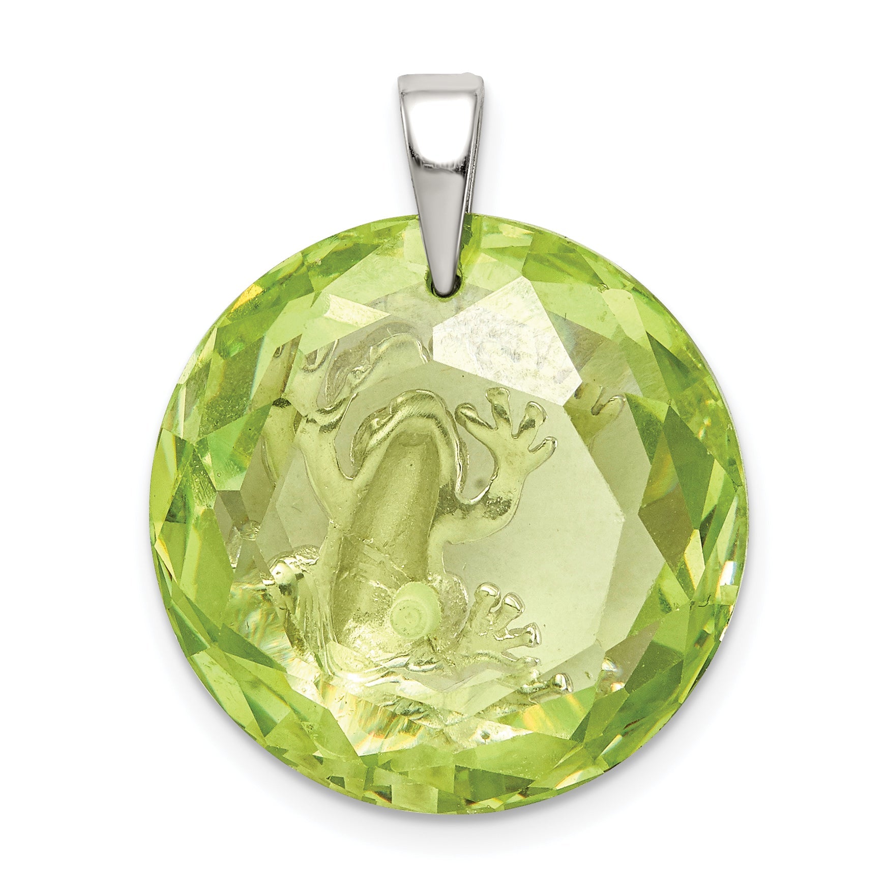Sterling Silver Rhodium-Plated Green Cz Frog Pendant