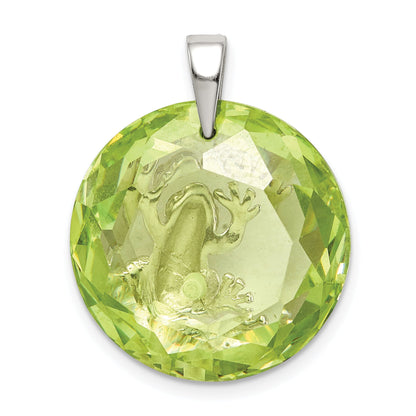 Sterling Silver Rhodium-Plated Green Cz Frog Pendant