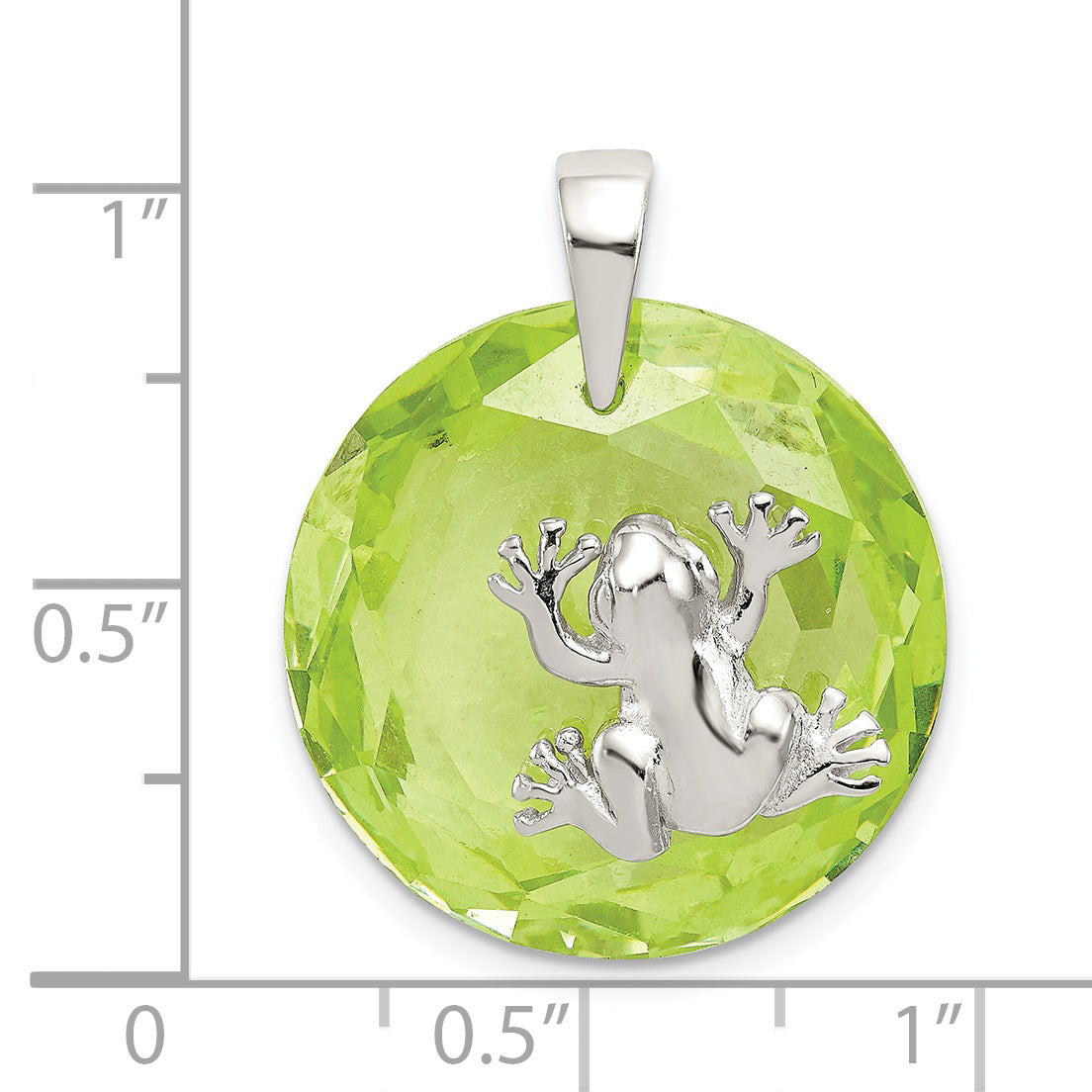 Sterling Silver Rhodium-Plated Green Cz Frog Pendant