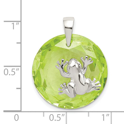 Sterling Silver Rhodium-Plated Green Cz Frog Pendant