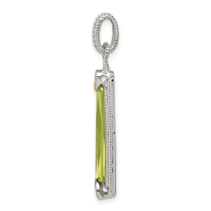 Sterling Silver & Vermeil Light Green Cz Pendant