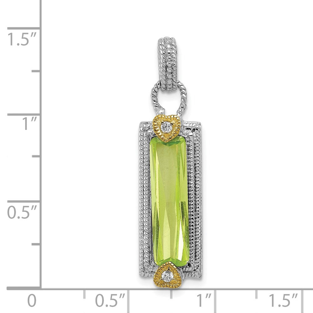 Sterling Silver & Vermeil Light Green Cz Pendant