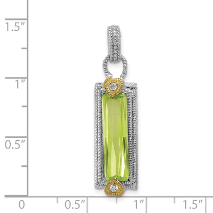 Sterling Silver & Vermeil Light Green Cz Pendant
