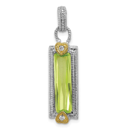 Sterling Silver & Vermeil Light Green Cz Pendant