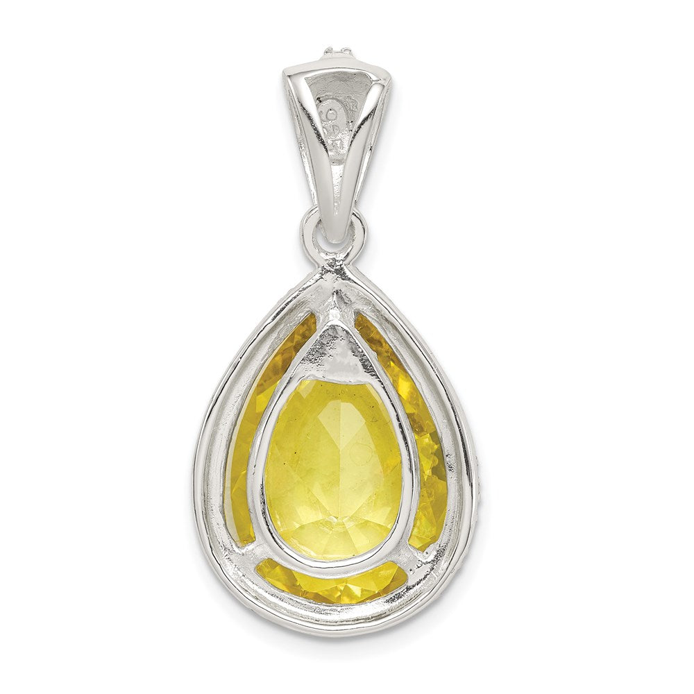 Sterling Silver Pear Shape Yellowish Green Cz Pendant