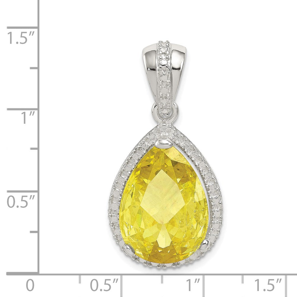 Sterling Silver Pear Shape Yellowish Green Cz Pendant