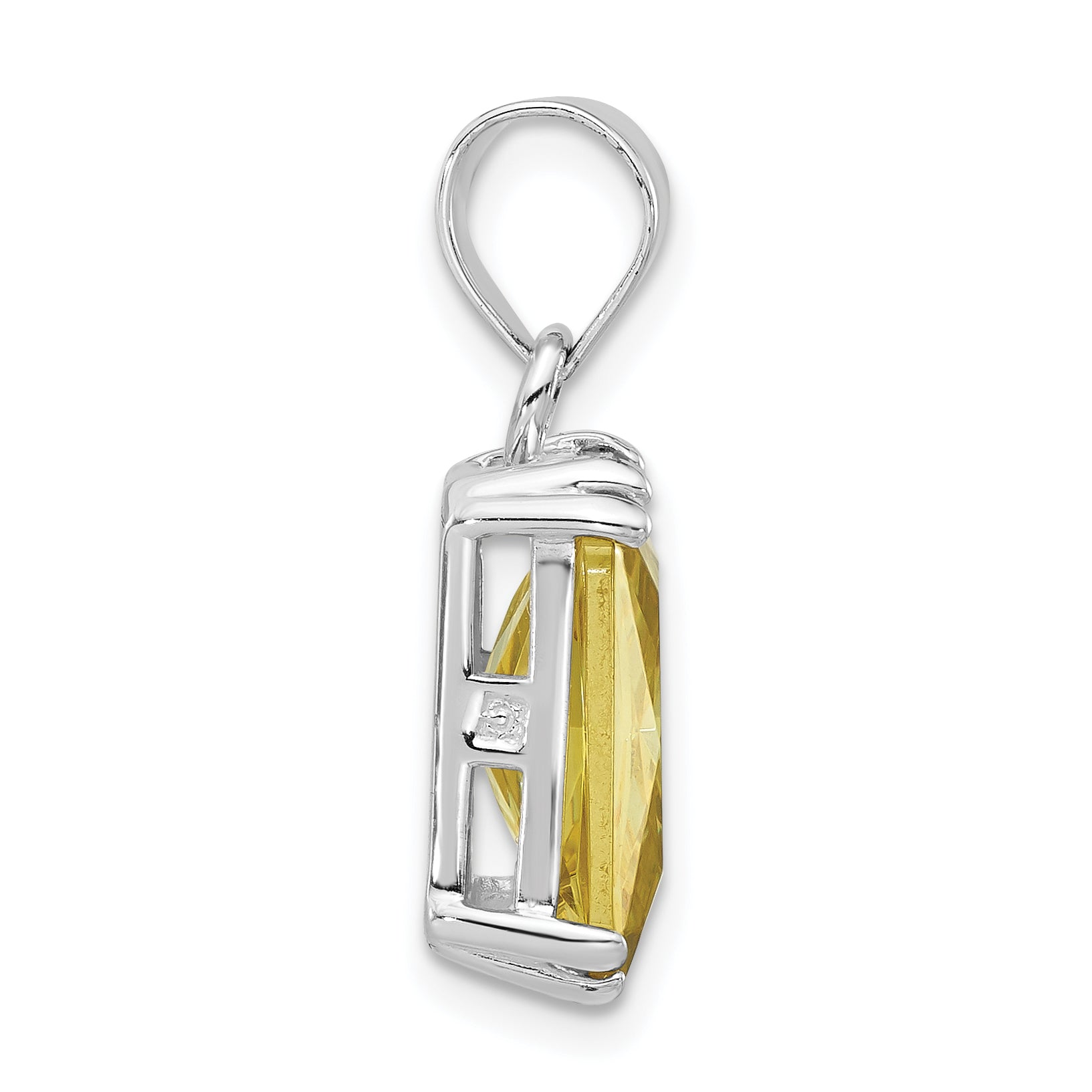 Sterling Silver Polished Light Green Cz Square Pendant