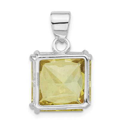 Sterling Silver Polished Light Green Cz Square Pendant