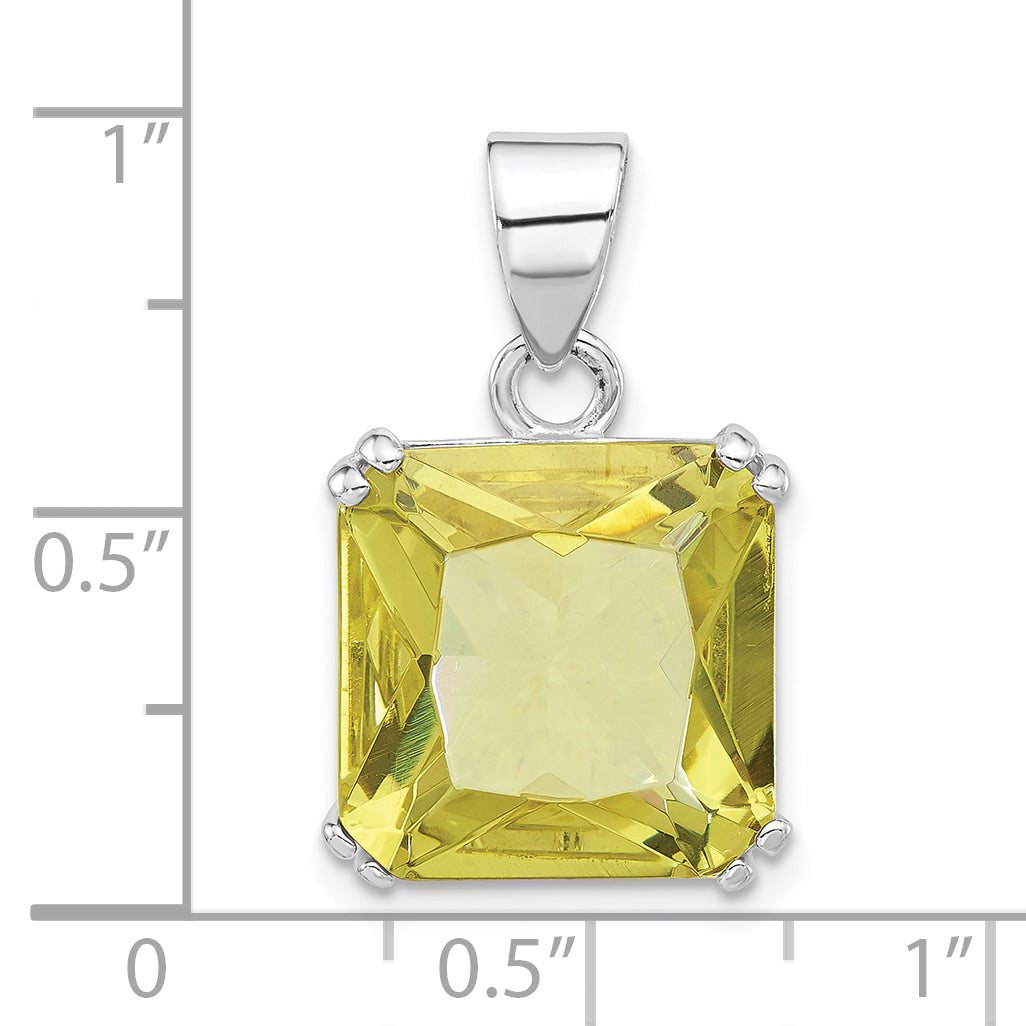 Sterling Silver Polished Light Green Cz Square Pendant