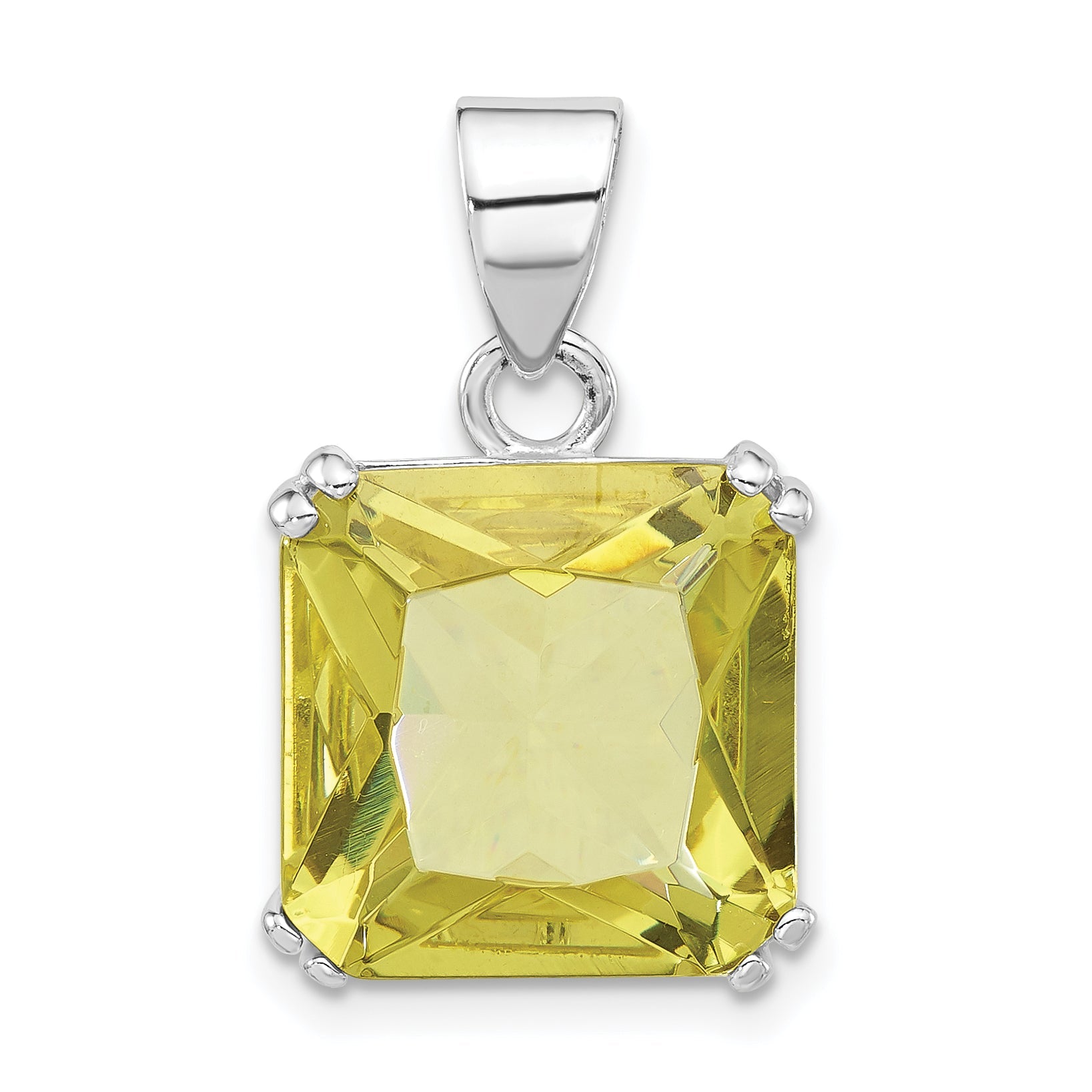 Sterling Silver Polished Light Green Cz Square Pendant