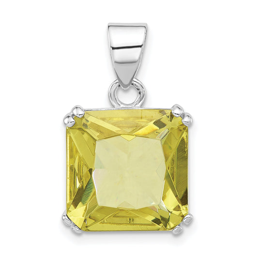 Sterling Silver Polished Light Green Cz Square Pendant