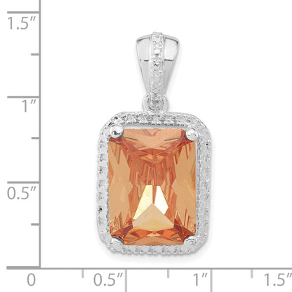 Sterling Silver Polished Champagne Cz Rectangle Pendant