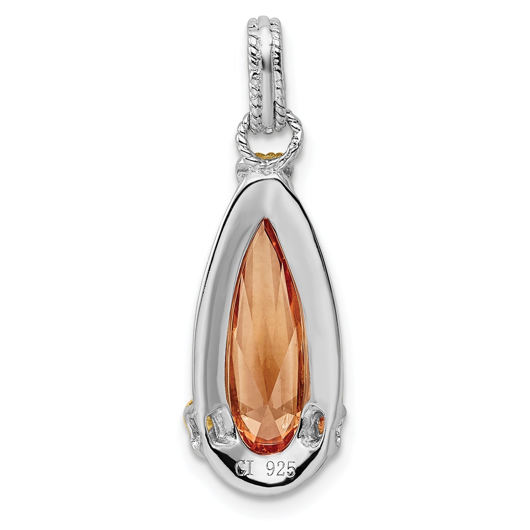 Sterling Silver & Vermeil Rhodium-Plated Champagne Cz Pendant