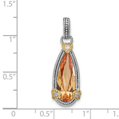 Sterling Silver & Vermeil Rhodium-Plated Champagne Cz Pendant