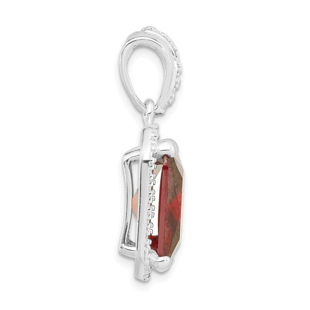 Sterling Silver Polished Red Cz Square Pendant