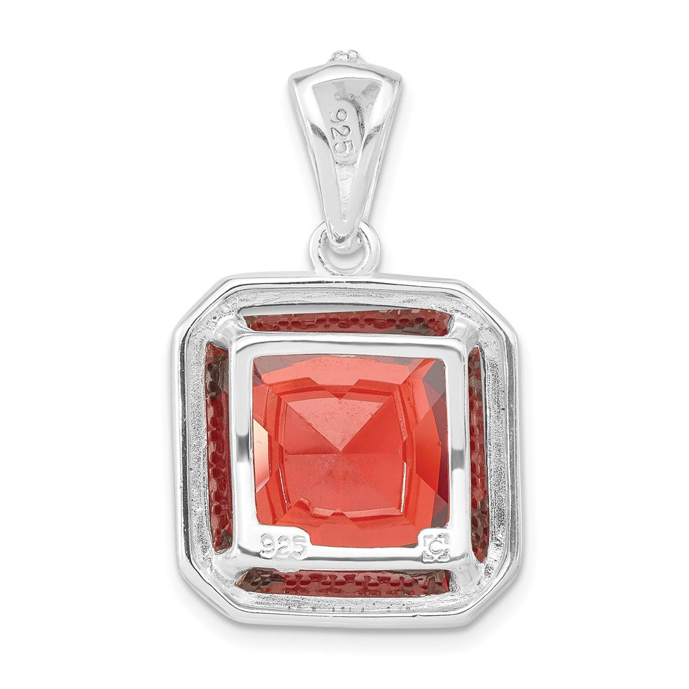 Sterling Silver Polished Red Cz Square Pendant