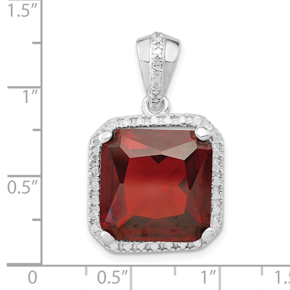 Sterling Silver Polished Red Cz Square Pendant
