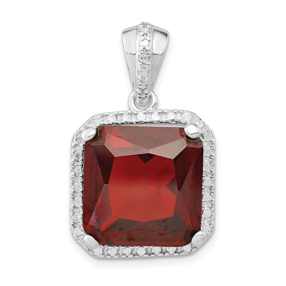 Sterling Silver Polished Red Cz Square Pendant