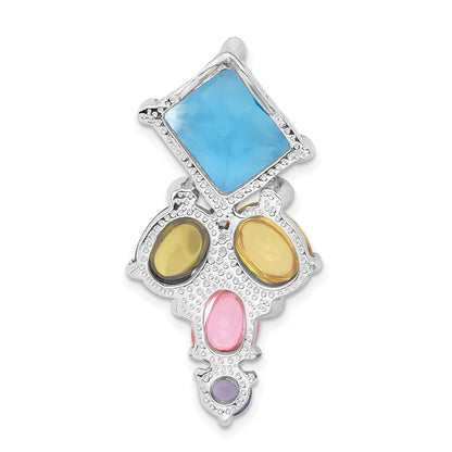 Sterling Silver Polished Multi-Color Cz Fancy Slide Pendant