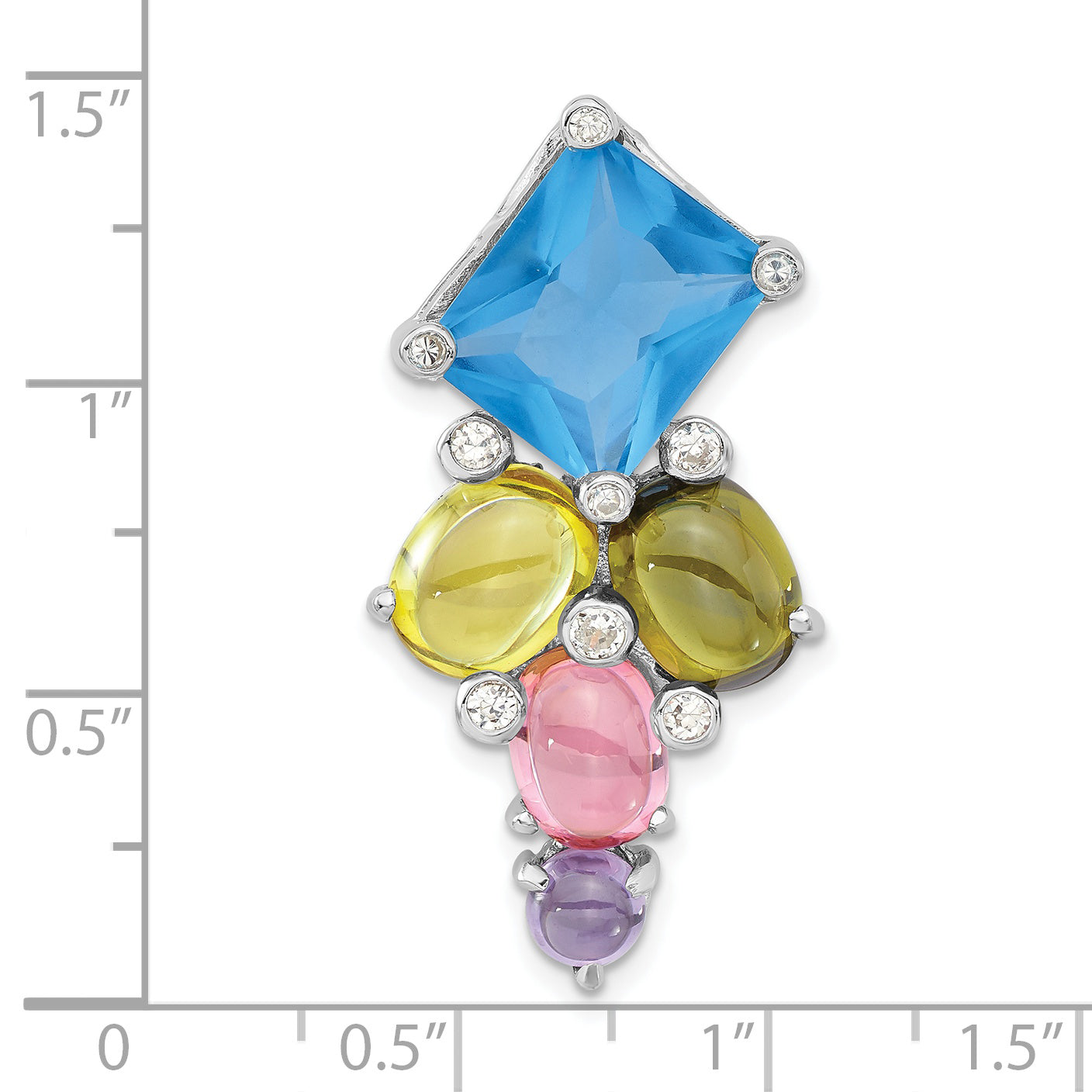 Sterling Silver Polished Multi-Color Cz Fancy Slide Pendant