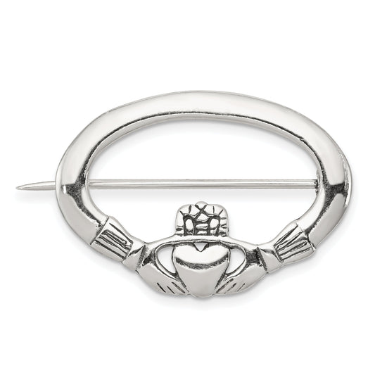 Sterling Silver Antiqued Claddagh Pin