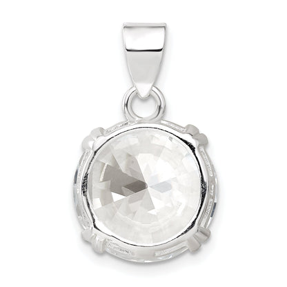 Sterling Silver Round Clear Cz Pendant